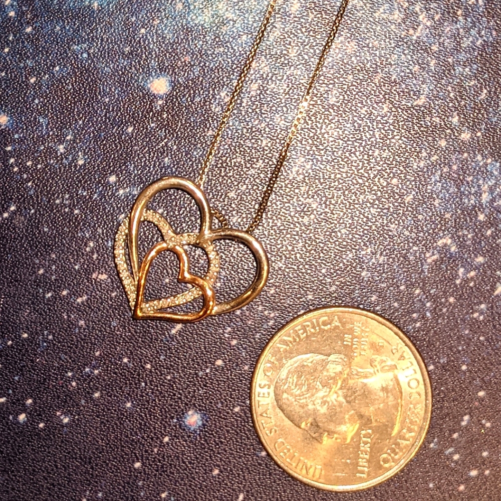 14k white & rose gold three heart diamond pendant mothers day valentine necklace